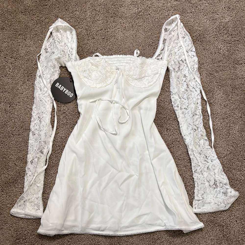 Babyboo White Lace Sleeve Dress